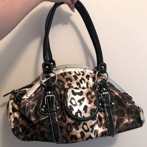 Faux patent leather satchel